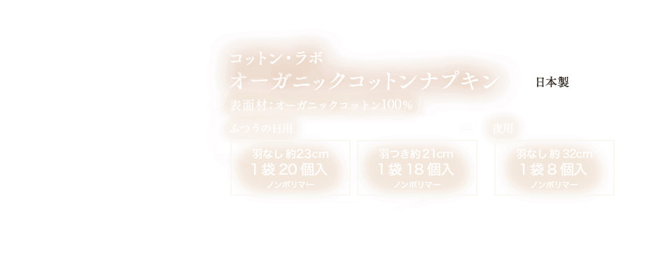 コットン・ラボ オーガニックコットンナプキン 日本製 表面材:オーガニックコットン100% ふつうの日用 夜用